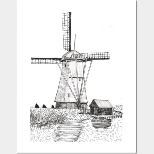 Windmill Kinderdijk Netherlands Travel Art Posters and Art